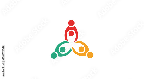 A colorful logo of three people connected.