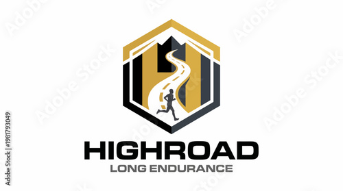 The HighRoad logo features a mountain backdrop and an active runner in motion, representing endurance, strength, and the pursuit of personal fitness goals and challenges.