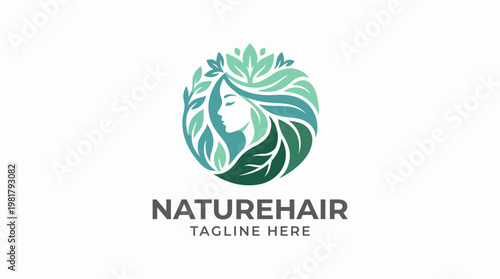 This logo beautifully blends nature and haircare through foliage and a flowing hairstyle, promoting environmental friendliness for organic brands.
