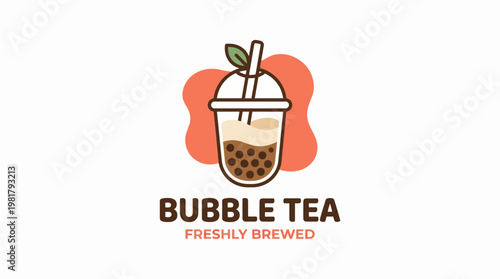 This modern logo features a bubble tea drink within a stylish container, symbolizing freshness and trendiness, appealing to enthusiasts of innovative beverage experiences.
