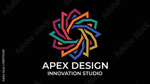 This vibrant logo features a colorful swirl, representing creativity, modern design principles, and the innovative spirit of a design studio focused on fresh concepts.
