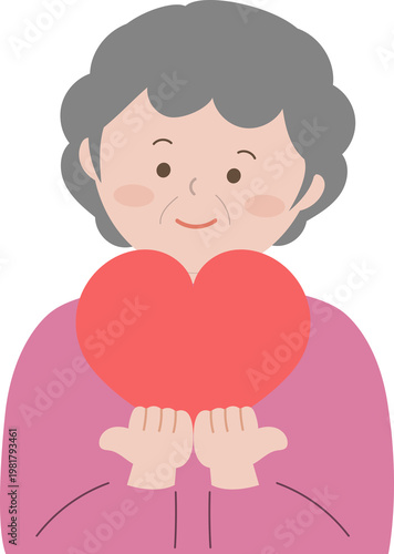 하트 든 할머니 일러스트