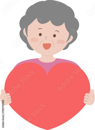 하트 든 할머니 일러스트