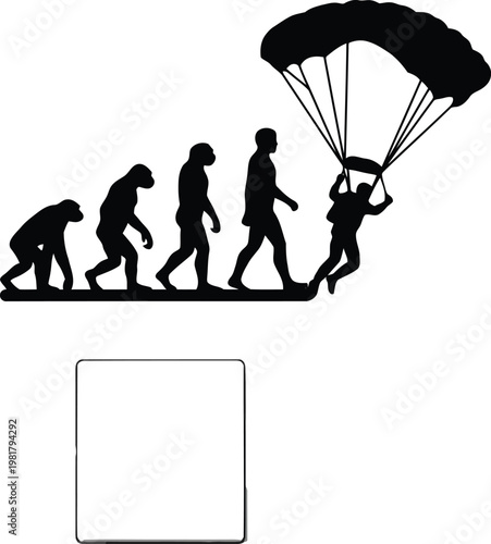 Evolution of man wall sticker design with a parachutist