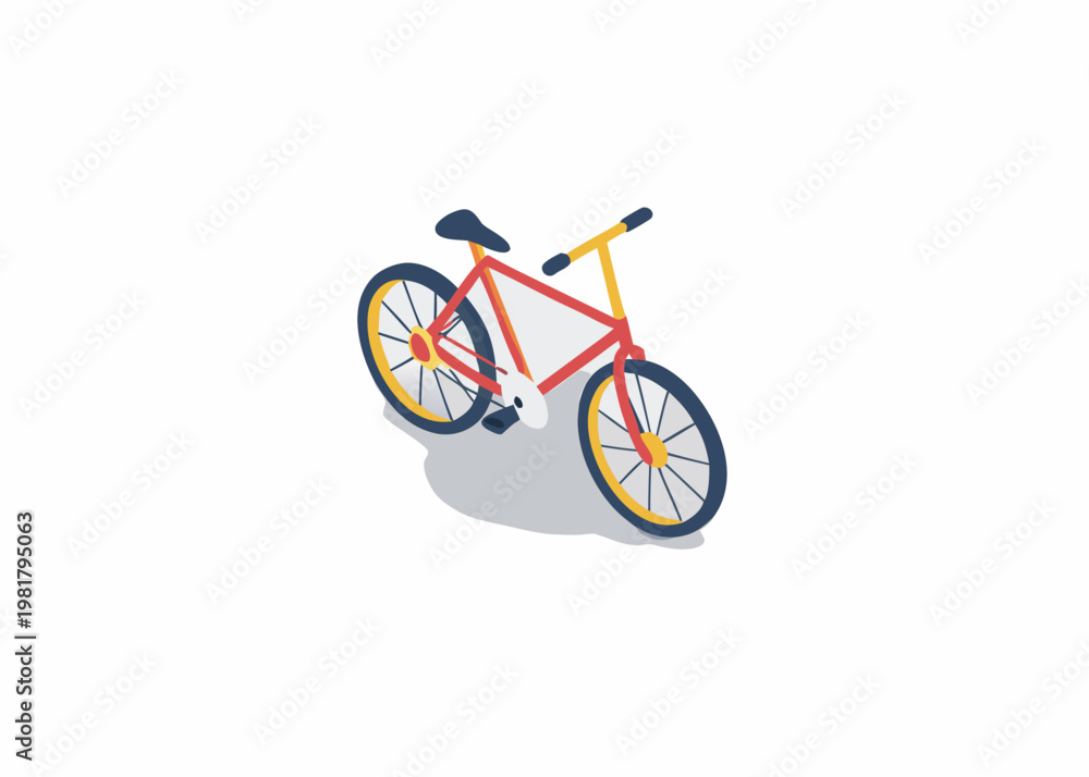 Fototapeta premium Isometric illustration of a red and yellow bicycle with dark wheels