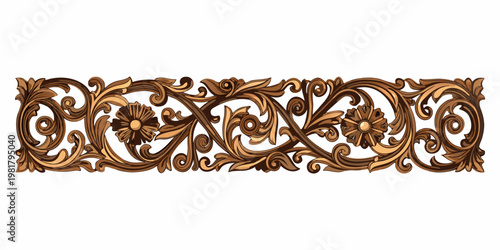Intricate brown floral ornament with symmetrical scrolling designs and detailed carvings