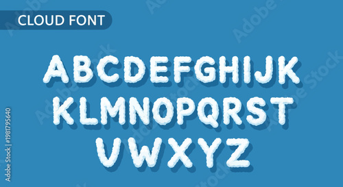 Cloud font alphabet letters on blue background