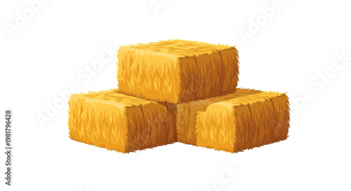 Stack of golden hay bales on a white background