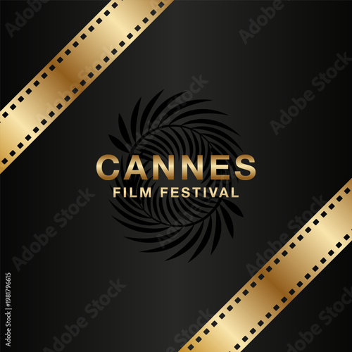 Cannes Film Festival Poster Gold Film Strips Dark Background with Spiral Emblem