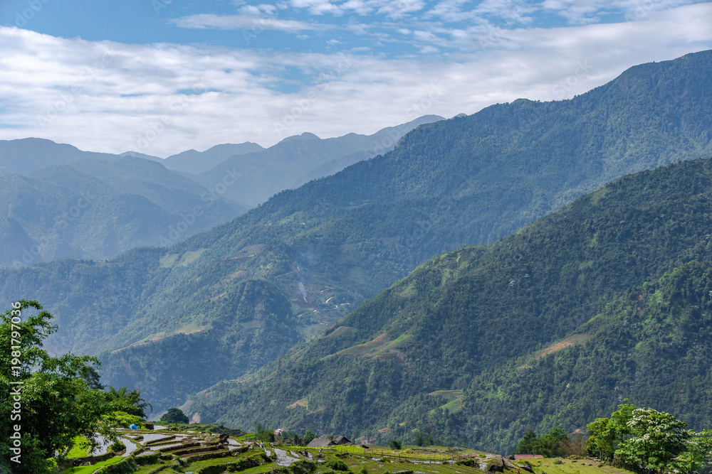 Naklejka premium Above the Valley – Misty Mountains of Vietnam