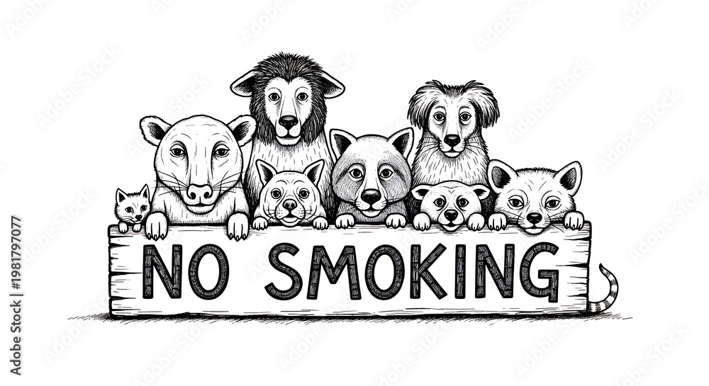 Fototapeta premium Animals oppose no smoking sign.