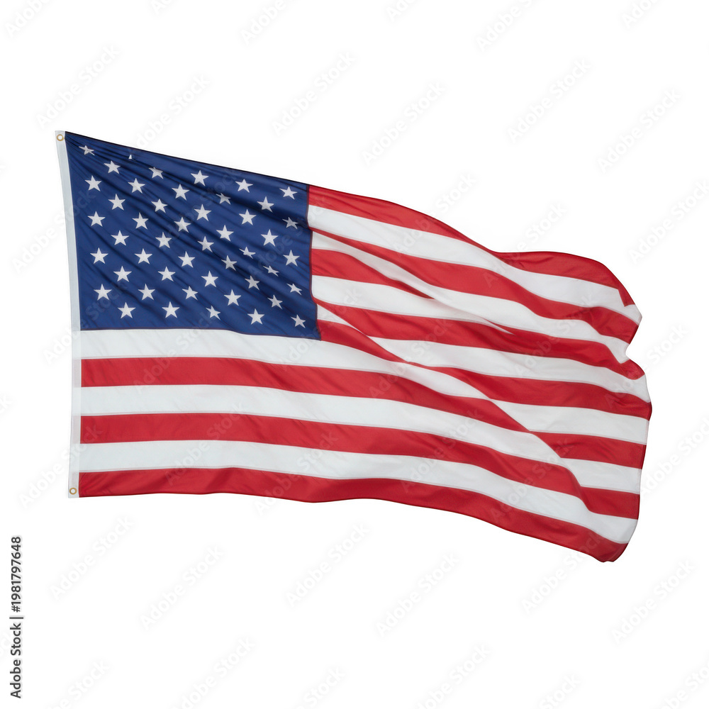 Fototapeta premium Waving american flag with stars and stripes isolated on a transparent background
