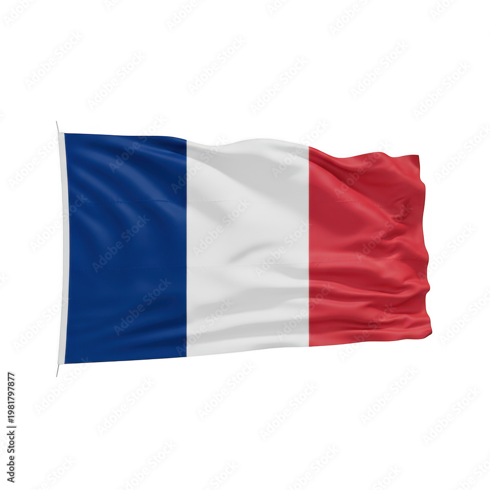 Obraz premium Waving flag of france with vertical tricolor stripes isolated on a transparent background