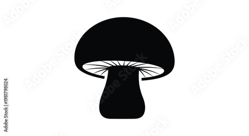 A striking black mushroom illustration with a clean bold silhouette