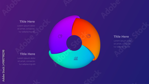 hree Segment Circular Infographic Template with Gradient Business Loop on Purple Background