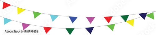 Carnival garland, Bunting flags banner, birthday party decoration isolated on transparent background. Vector illustration.