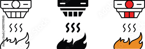 Smoke Detector Icon Set, Fire Alarm Sensor and Fire Detection Vector Illustration