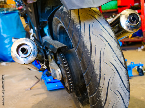 Motorcycle in service repairing.