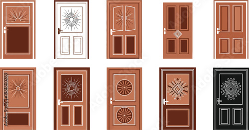 Elegant interior door designs with various patterns and colors Vector