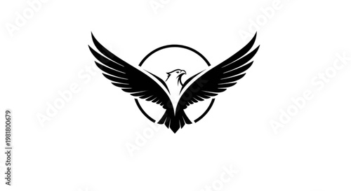 A black bird with outstretched wings in a circular emblem