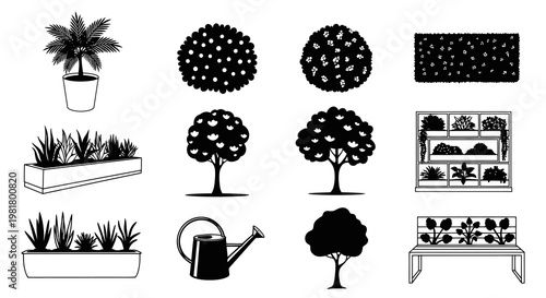 Landscaping Garden Plants Trees and Outdoor Furniture Set