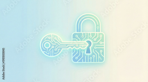 Digital key and padlock symbolizing security