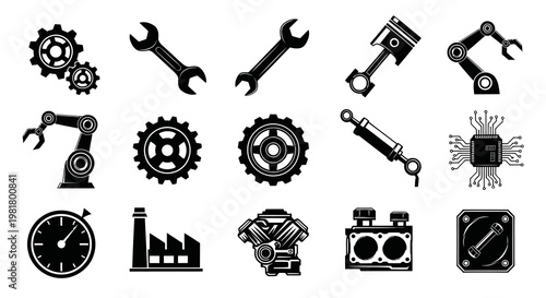 Mechanical Engineering and Industrial Technology Icon Set