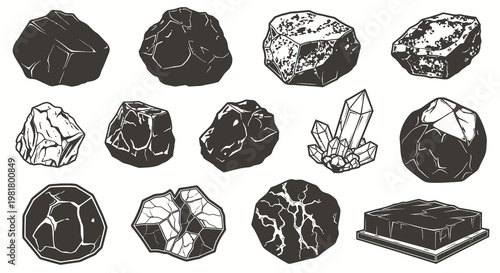 Realistic Mineral Ores and Gemstone Collection
