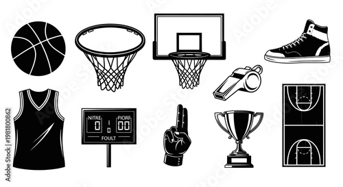 Basketball Sports Equipment and Championship Icons
