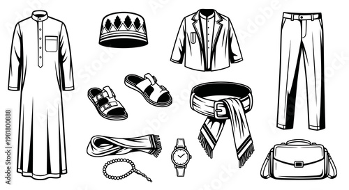 Traditional Men Islamic Clothing and Fashion Accessories Set