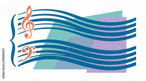 An elegant representation of musical notes flowing freely alongside abstract shapes and colors, symbolizing harmony and creativity within the realm of music and art.