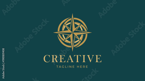 An elegant logo featuring a stylized compass design in gold and teal, embodying themes of guidance, creativity, and professional navigation for businesses.