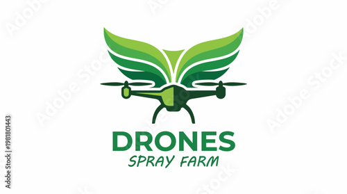 This image features a modern logo design depicting a drone with wings, symbolizing agricultural innovation and environmentally friendly farming practices.