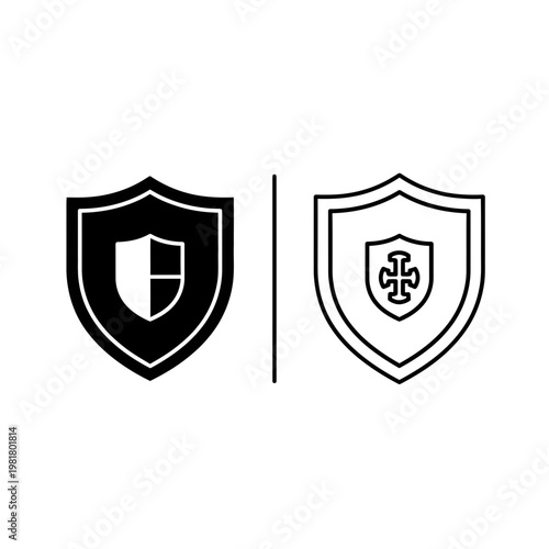 Shield icon with internal shield and cross symbol for protection and strength, family crest