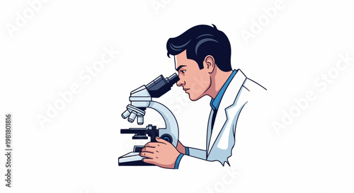 Scientist studies specimen under magnification with a microscope