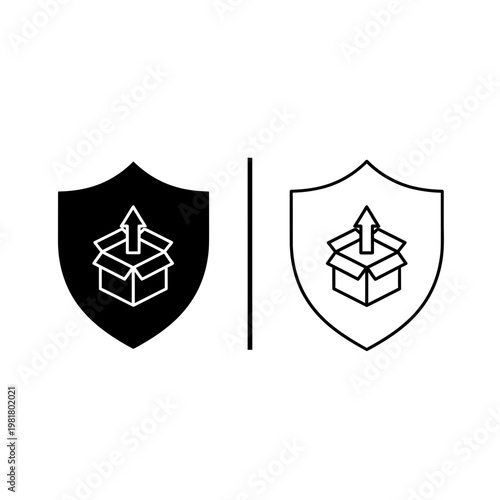 Secure package delivery icon shield with open box and arrow supply chain e commerce delivery