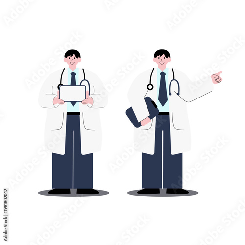 vector illustration set. Cartoon doctors and nurses. Medical clinic workers.