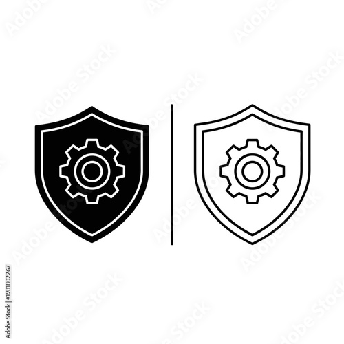 Security settings and system configuration shield icon with gear cogwheel for protected management