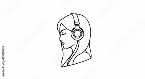 Side profile of a woman wearing headphones and listening to music