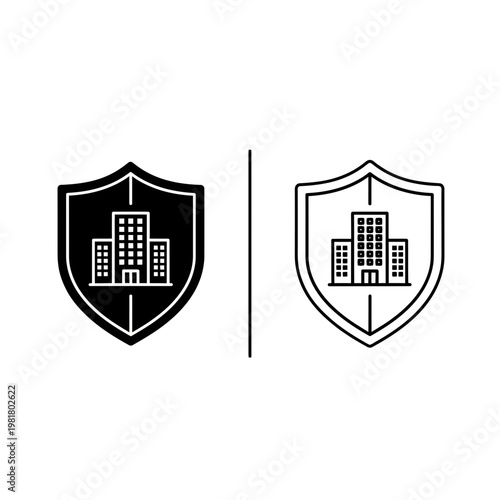 Real estate protection and building security icon with outline and filled styles for property safety