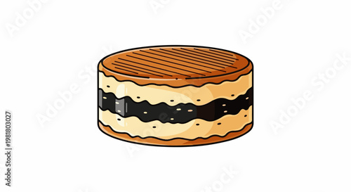 Round cake with creamy filling and dark chocolate stripes