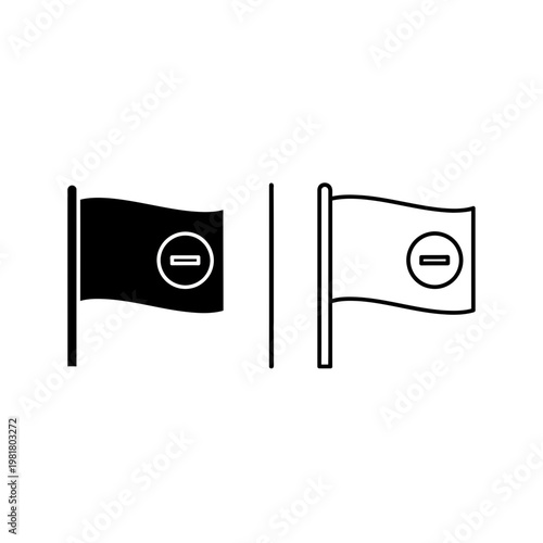 Flag icon with minus symbol in solid and outline styles for UI design negative interface business