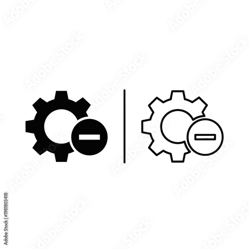 Gear with minus sign icon set for technical settings removal settings subtraction interface