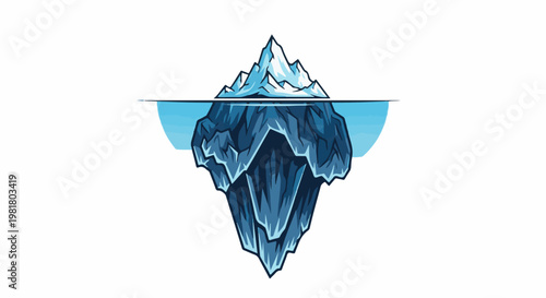 Pixelated iceberg with visible and submerged portions in blue hues