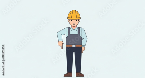 Cartoon Construction Worker Wearing Hardhat And Overalls.