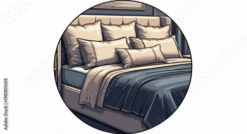 Plush bed with multiple soft pillows and neatly folded blankets, indoors