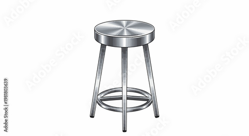 Polished metallic round-top bar stool with three legs