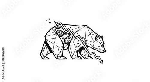 Polygonal bear with financial graph and currency symbols