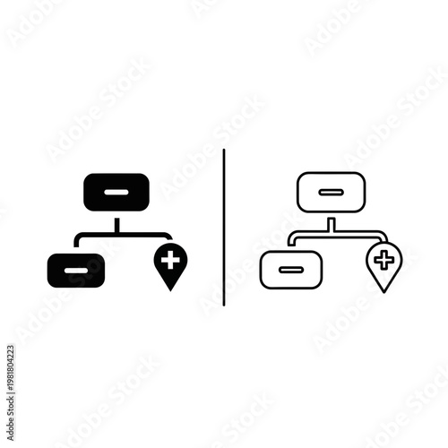 Set of flow chart icons with plus and minus signs for data structure representation, flowchart