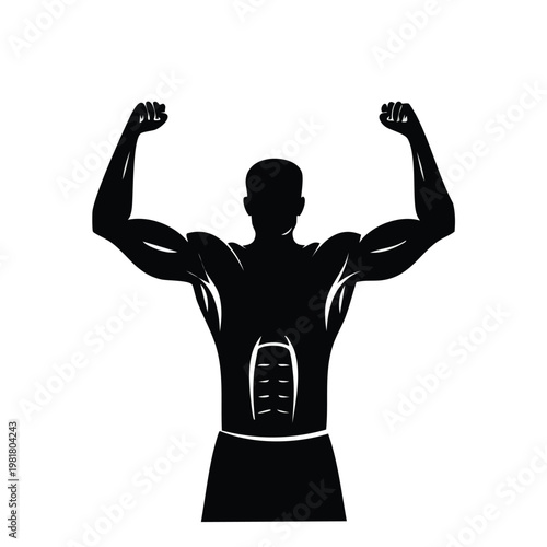 Muscular bodybuilder flexing arms back silhouette with silhouette set black silhouette vector silhouette isolated on white silhouette collection icon set vector icons minimal design muscular